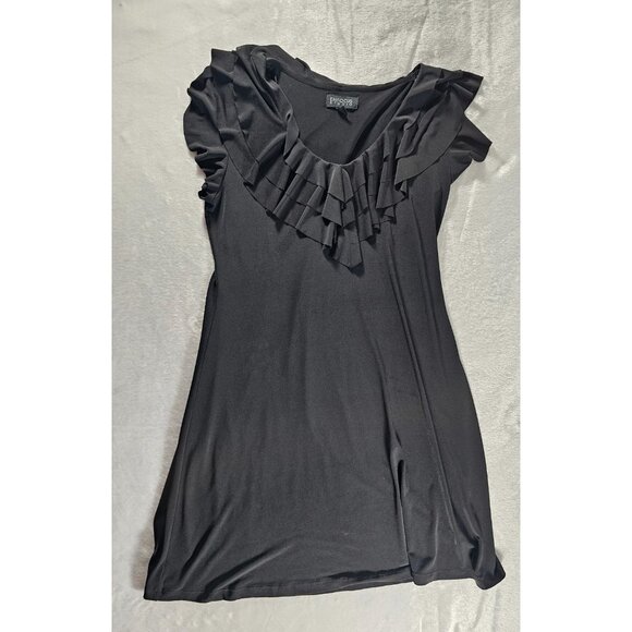 ENFOCUS STUDIO Sleeveless Ruffled Front Collarless Shift Dress-Black-SZ 10 - Picture 5 of 8